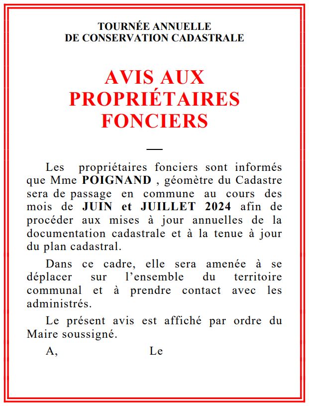 Avis aux propriétaires fonciers