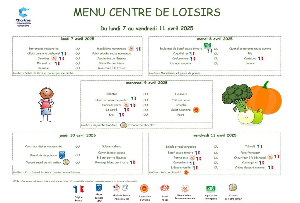 Menu Avril 2025
