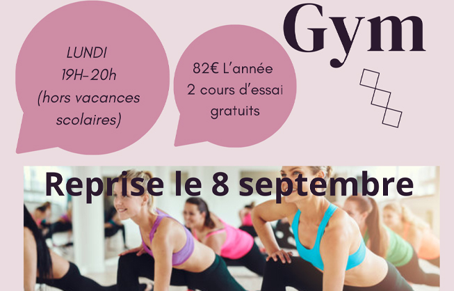 Reprise des Cours de Gym, lundi 8 septembre