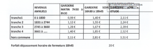 Tarif periscolaire